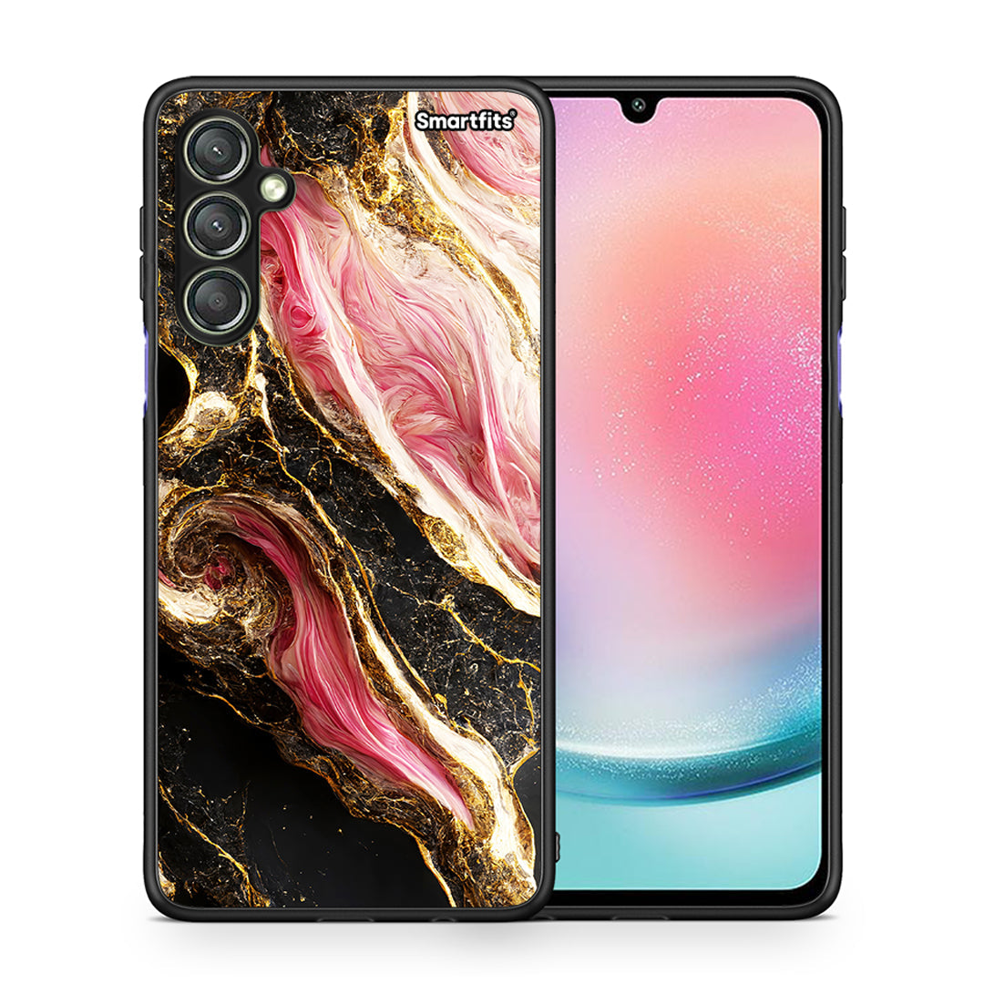 Θήκη Samsung Galaxy A24 4G Glamorous Pink Marble από τη Smartfits με σχέδιο στο πίσω μέρος και μαύρο περίβλημα | Samsung Galaxy A24 4G Glamorous Pink Marble Case with Colorful Back and Black Bezels