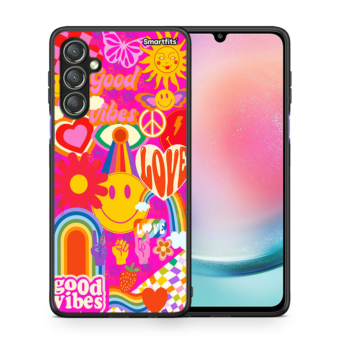 Θήκη Samsung Galaxy A24 4G Hippie Love από τη Smartfits με σχέδιο στο πίσω μέρος και μαύρο περίβλημα | Samsung Galaxy A24 4G Hippie Love Case with Colorful Back and Black Bezels