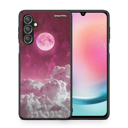 Θήκη Samsung Galaxy A24 4G Pink Moon από τη Smartfits με σχέδιο στο πίσω μέρος και μαύρο περίβλημα | Samsung Galaxy A24 4G Pink Moon Case with Colorful Back and Black Bezels