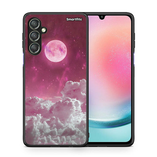 Θήκη Samsung Galaxy A24 4G Pink Moon από τη Smartfits με σχέδιο στο πίσω μέρος και μαύρο περίβλημα | Samsung Galaxy A24 4G Pink Moon Case with Colorful Back and Black Bezels