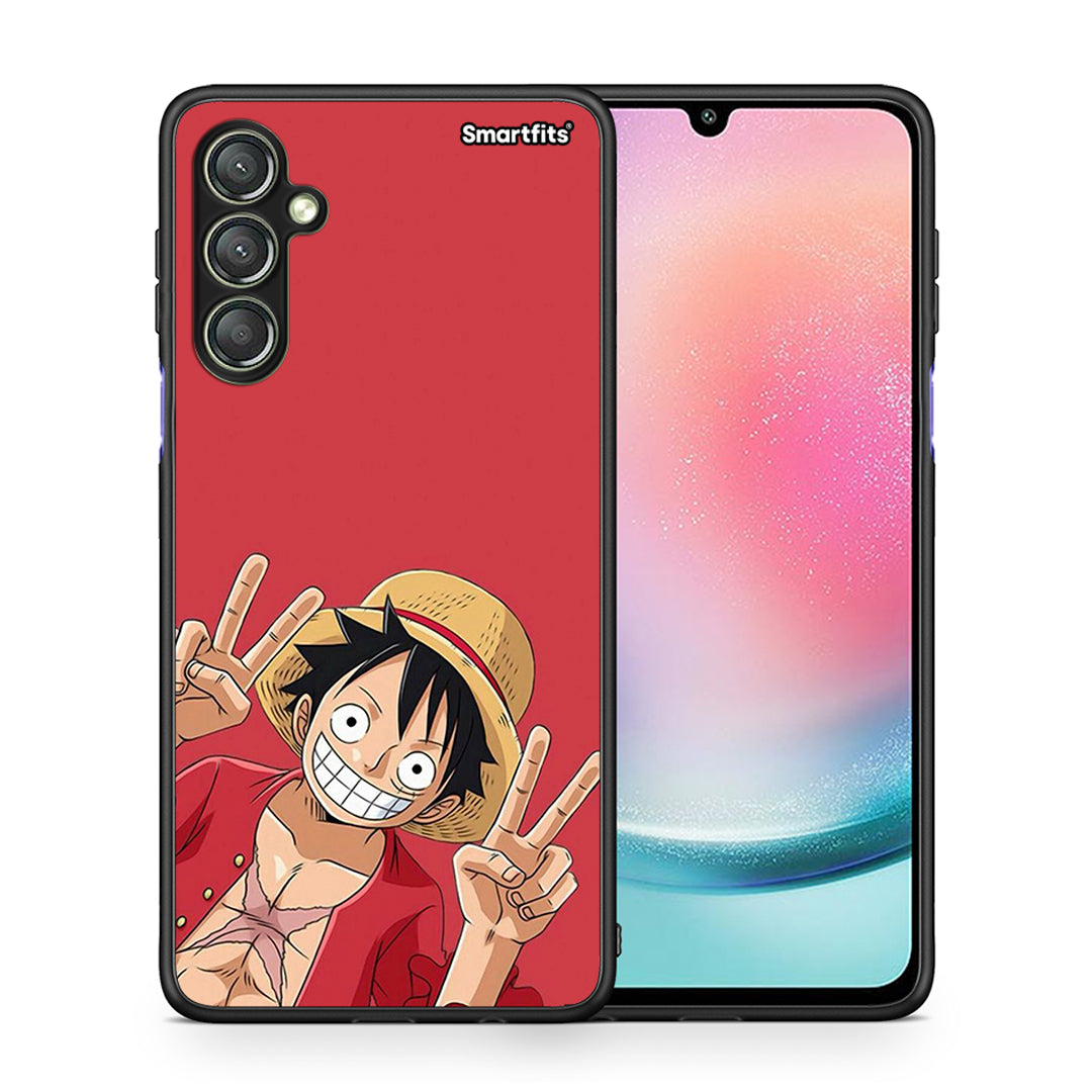 Θήκη Samsung Galaxy A24 4G Pirate Luffy από τη Smartfits με σχέδιο στο πίσω μέρος και μαύρο περίβλημα | Samsung Galaxy A24 4G Pirate Luffy Case with Colorful Back and Black Bezels