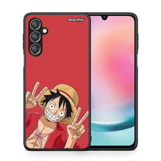 Θήκη Samsung Galaxy A24 4G Pirate Luffy από τη Smartfits με σχέδιο στο πίσω μέρος και μαύρο περίβλημα | Samsung Galaxy A24 4G Pirate Luffy Case with Colorful Back and Black Bezels