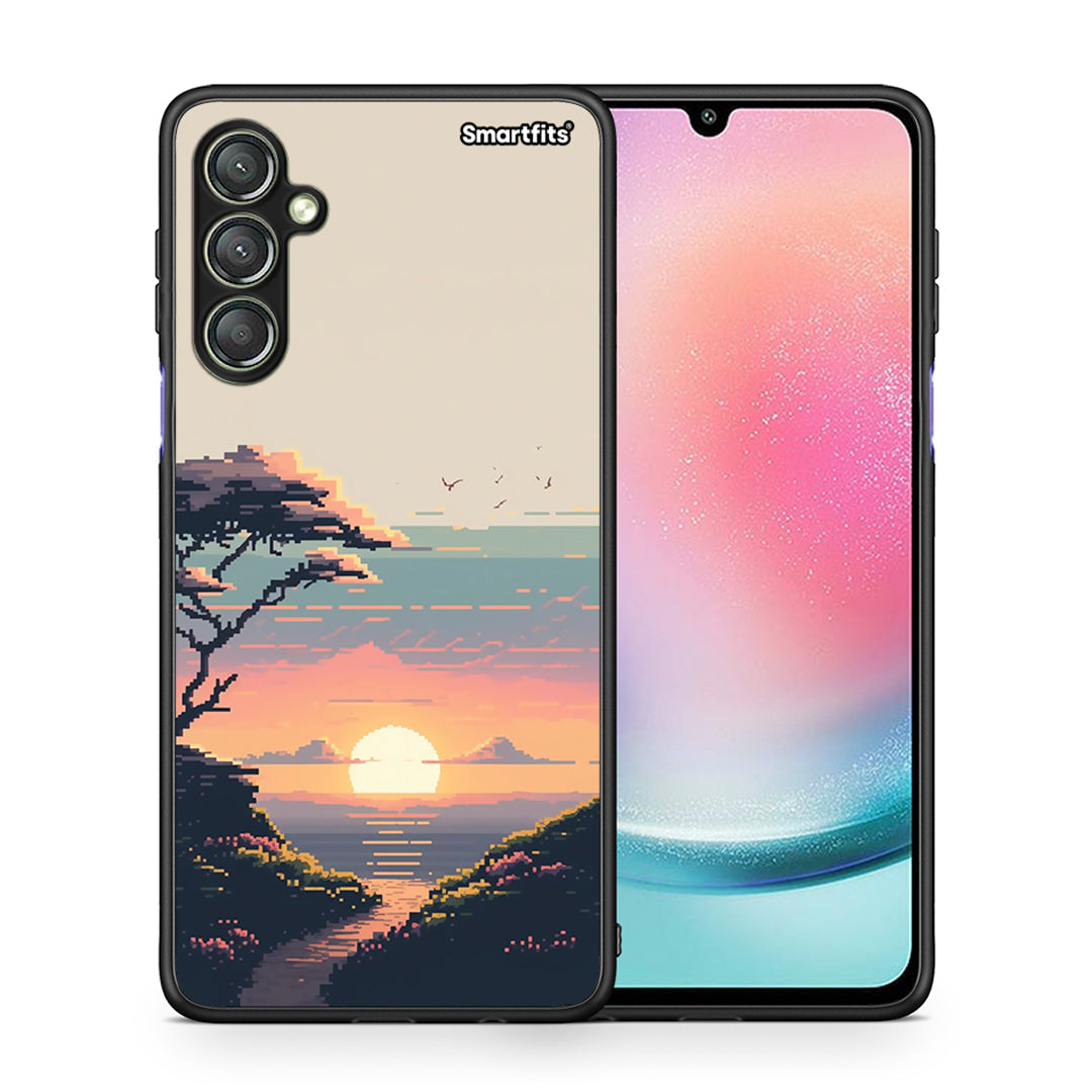 Θήκη Samsung Galaxy A24 4G Pixel Sunset από τη Smartfits με σχέδιο στο πίσω μέρος και μαύρο περίβλημα | Samsung Galaxy A24 4G Pixel Sunset Case with Colorful Back and Black Bezels