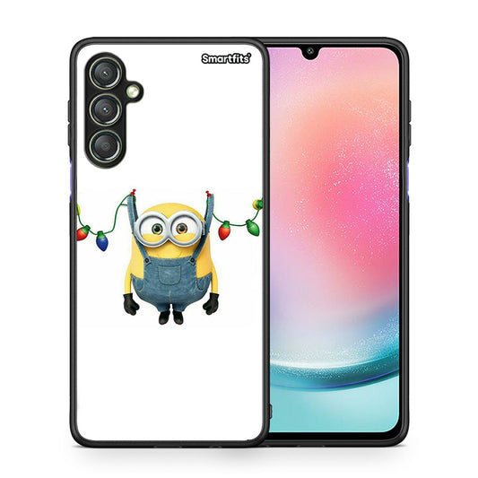 Θήκη Samsung Galaxy A24 4G Xmas Minion Lights από τη Smartfits με σχέδιο στο πίσω μέρος και μαύρο περίβλημα | Samsung Galaxy A24 4G Xmas Minion Lights Case with Colorful Back and Black Bezels
