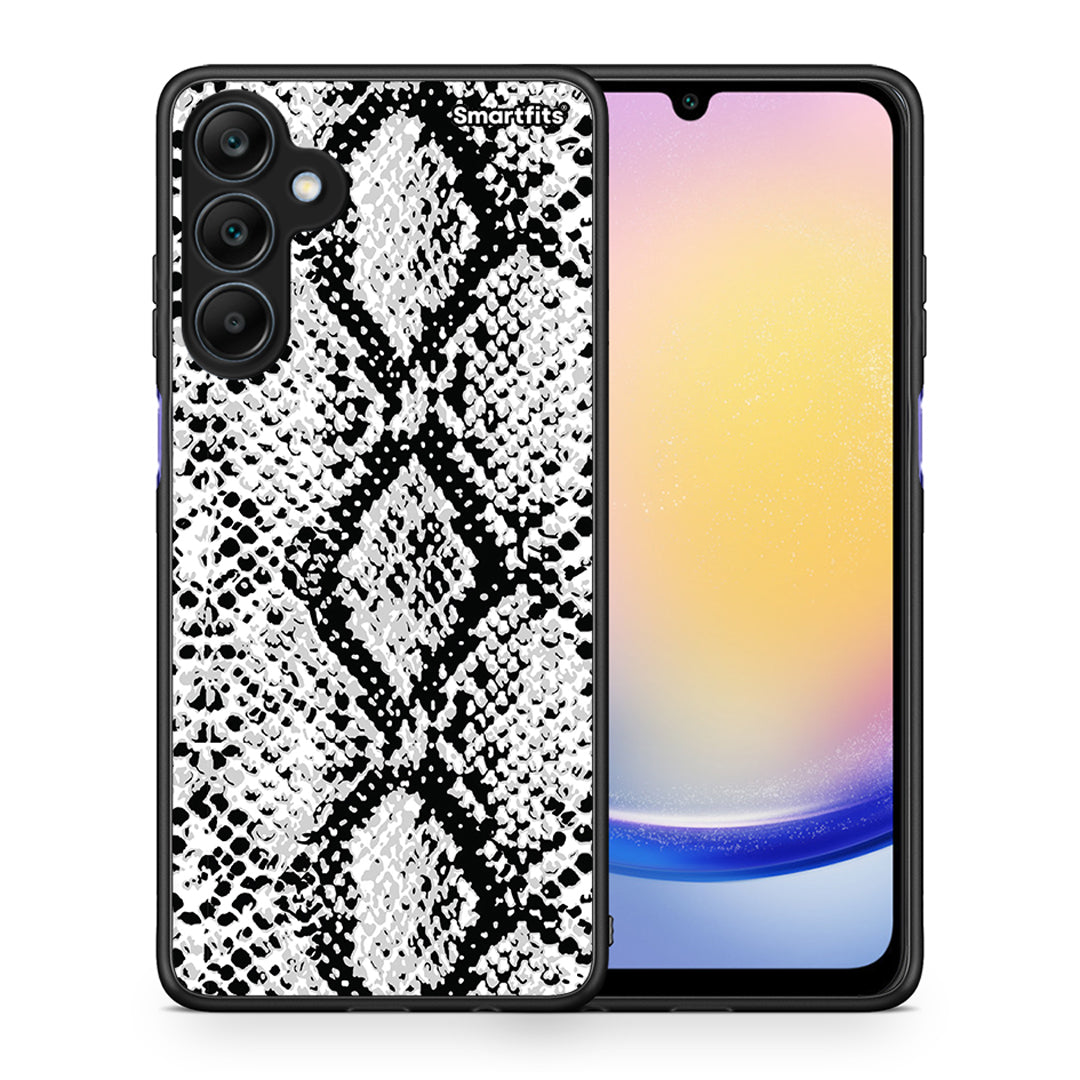Θήκη Samsung Galaxy A25 5G White Snake Animal από τη Smartfits με σχέδιο στο πίσω μέρος και μαύρο περίβλημα | Samsung Galaxy A25 5G White Snake Animal case with colorful back and black bezels