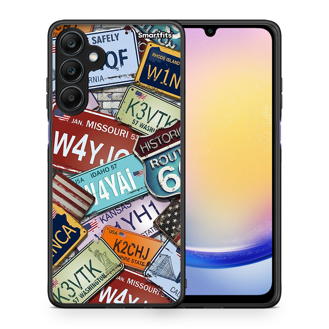 Θήκη Samsung Galaxy A25 5G Car Plates από τη Smartfits με σχέδιο στο πίσω μέρος και μαύρο περίβλημα | Samsung Galaxy A25 5G Car Plates case with colorful back and black bezels