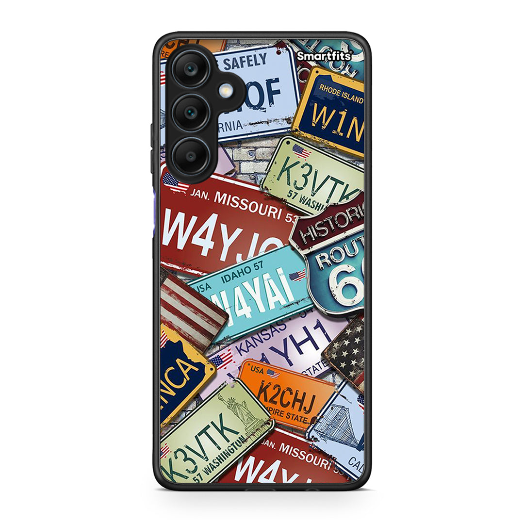 Samsung Galaxy A25 5G Car Plates θήκη από τη Smartfits με σχέδιο στο πίσω μέρος και μαύρο περίβλημα | Smartphone case with colorful back and black bezels by Smartfits