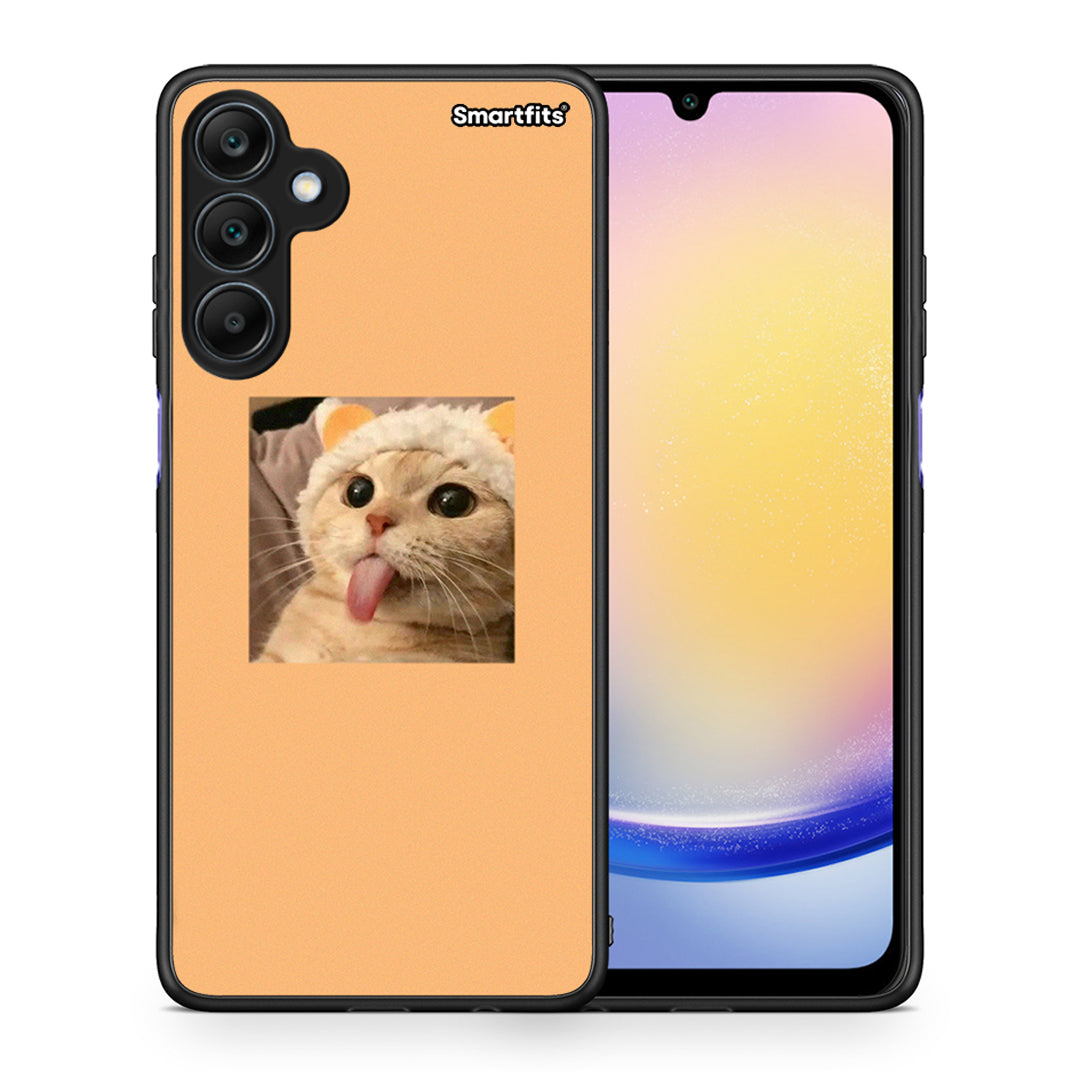 Θήκη Samsung Galaxy A25 5G Cat Tongue από τη Smartfits με σχέδιο στο πίσω μέρος και μαύρο περίβλημα | Samsung Galaxy A25 5G Cat Tongue case with colorful back and black bezels