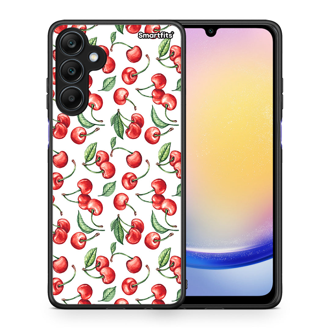 Θήκη Samsung Galaxy A25 5G Cherry Summer από τη Smartfits με σχέδιο στο πίσω μέρος και μαύρο περίβλημα | Samsung Galaxy A25 5G Cherry Summer case with colorful back and black bezels