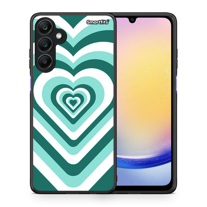 Θήκη Samsung Galaxy A25 5G Green Hearts από τη Smartfits με σχέδιο στο πίσω μέρος και μαύρο περίβλημα | Samsung Galaxy A25 5G Green Hearts case with colorful back and black bezels