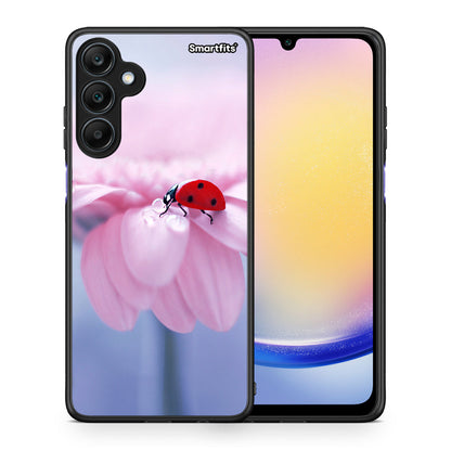 Θήκη Samsung Galaxy A25 5G Ladybug Flower από τη Smartfits με σχέδιο στο πίσω μέρος και μαύρο περίβλημα | Samsung Galaxy A25 5G Ladybug Flower case with colorful back and black bezels