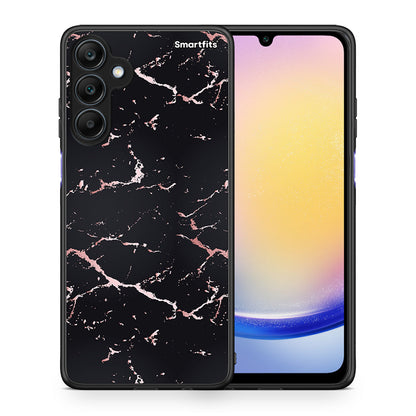 Θήκη Samsung Galaxy A25 5G Black Rosegold Marble από τη Smartfits με σχέδιο στο πίσω μέρος και μαύρο περίβλημα | Samsung Galaxy A25 5G Black Rosegold Marble case with colorful back and black bezels