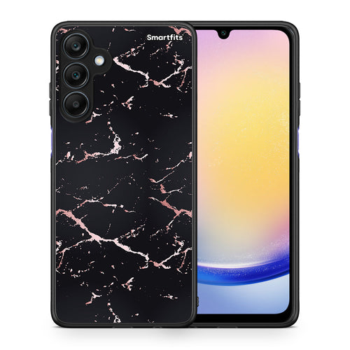 Θήκη Samsung Galaxy A25 5G Black Rosegold Marble από τη Smartfits με σχέδιο στο πίσω μέρος και μαύρο περίβλημα | Samsung Galaxy A25 5G Black Rosegold Marble case with colorful back and black bezels