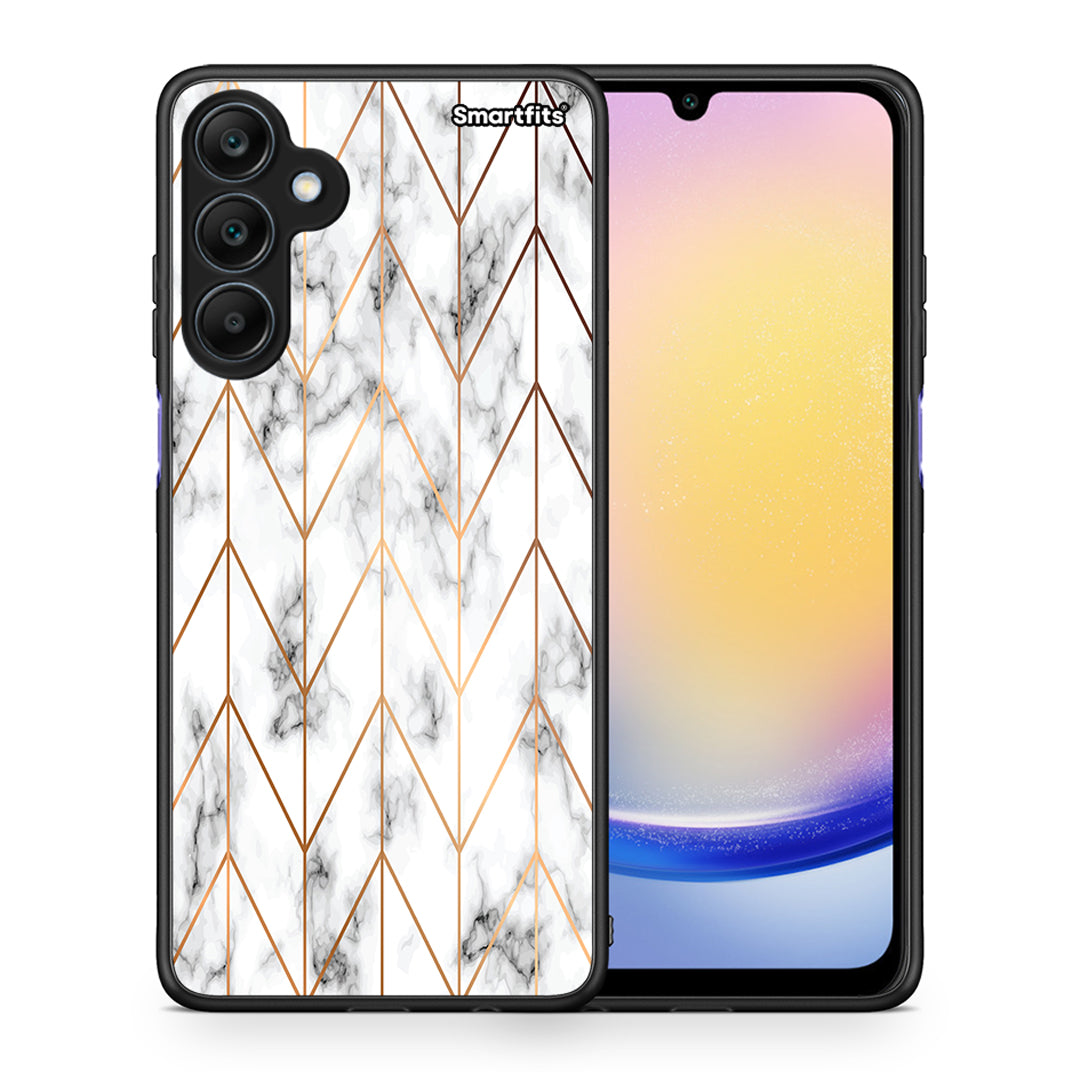 Θήκη Samsung Galaxy A25 5G Gold Geometric Marble από τη Smartfits με σχέδιο στο πίσω μέρος και μαύρο περίβλημα | Samsung Galaxy A25 5G Gold Geometric Marble case with colorful back and black bezels