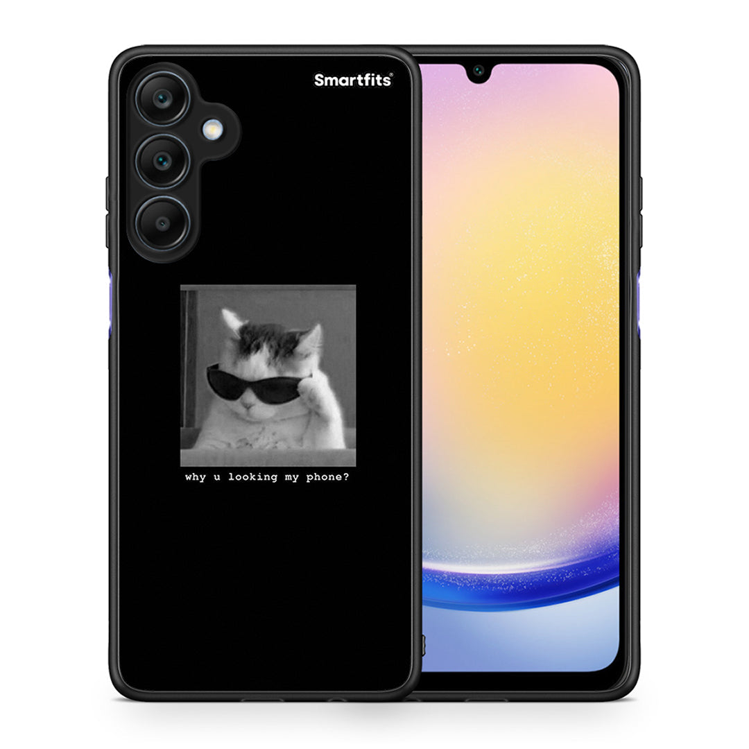 Θήκη Samsung Galaxy A25 5G Meme Cat από τη Smartfits με σχέδιο στο πίσω μέρος και μαύρο περίβλημα | Samsung Galaxy A25 5G Meme Cat case with colorful back and black bezels