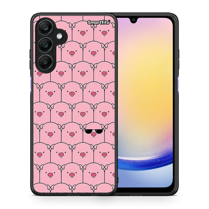 Θήκη Samsung Galaxy A25 5G Pig Glasses από τη Smartfits με σχέδιο στο πίσω μέρος και μαύρο περίβλημα | Samsung Galaxy A25 5G Pig Glasses case with colorful back and black bezels