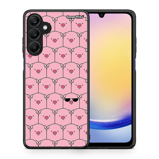 Θήκη Samsung Galaxy A25 5G Pig Glasses από τη Smartfits με σχέδιο στο πίσω μέρος και μαύρο περίβλημα | Samsung Galaxy A25 5G Pig Glasses case with colorful back and black bezels