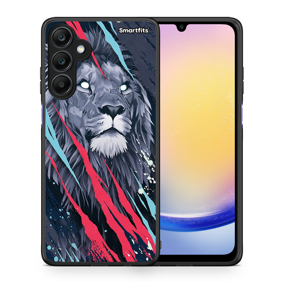 Θήκη Samsung Galaxy A25 5G Lion Designer PopArt από τη Smartfits με σχέδιο στο πίσω μέρος και μαύρο περίβλημα | Samsung Galaxy A25 5G Lion Designer PopArt case with colorful back and black bezels