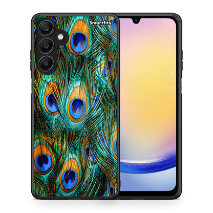 Θήκη Samsung Galaxy A25 5G Real Peacock Feathers από τη Smartfits με σχέδιο στο πίσω μέρος και μαύρο περίβλημα | Samsung Galaxy A25 5G Real Peacock Feathers case with colorful back and black bezels