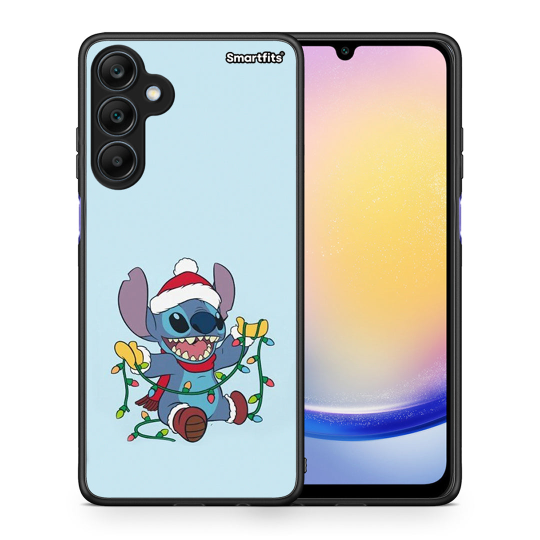 Θήκη Samsung Galaxy A25 5G Santa Stich από τη Smartfits με σχέδιο στο πίσω μέρος και μαύρο περίβλημα | Samsung Galaxy A25 5G Santa Stich case with colorful back and black bezels