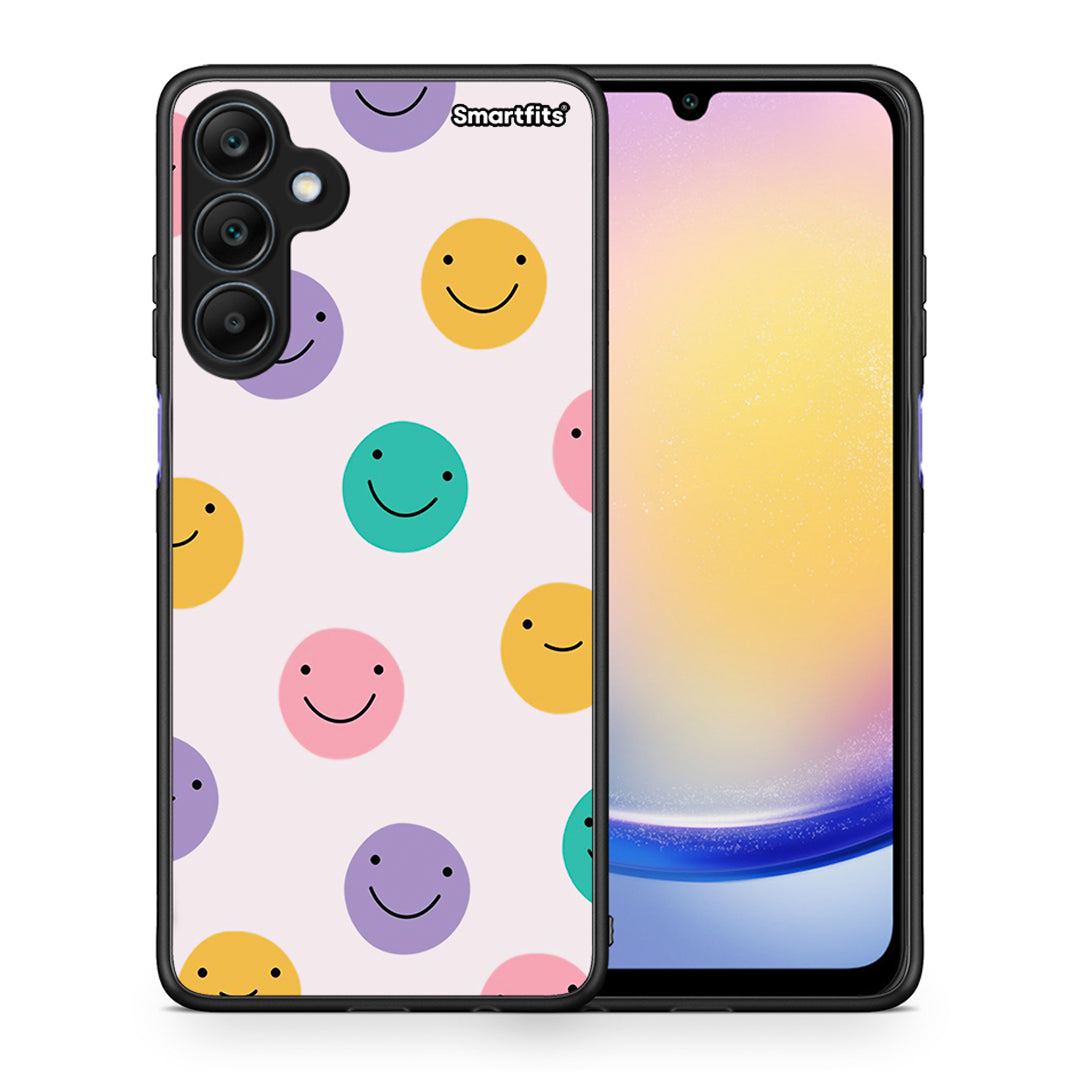 Θήκη Samsung Galaxy A25 5G Smiley Faces από τη Smartfits με σχέδιο στο πίσω μέρος και μαύρο περίβλημα | Samsung Galaxy A25 5G Smiley Faces case with colorful back and black bezels