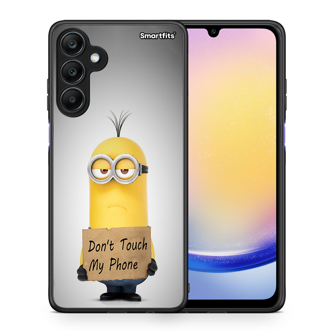 Θήκη Samsung Galaxy A25 5G Minion Text από τη Smartfits με σχέδιο στο πίσω μέρος και μαύρο περίβλημα | Samsung Galaxy A25 5G Minion Text case with colorful back and black bezels