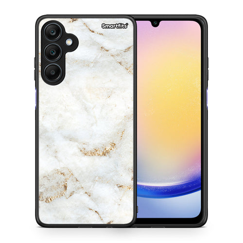 Θήκη Samsung Galaxy A25 5G White Gold Marble από τη Smartfits με σχέδιο στο πίσω μέρος και μαύρο περίβλημα | Samsung Galaxy A25 5G White Gold Marble case with colorful back and black bezels