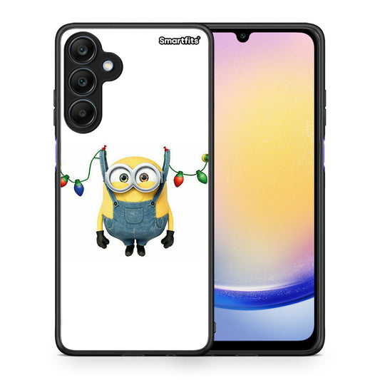 Θήκη Samsung Galaxy A25 5G Xmas Minion Lights από τη Smartfits με σχέδιο στο πίσω μέρος και μαύρο περίβλημα | Samsung Galaxy A25 5G Xmas Minion Lights case with colorful back and black bezels