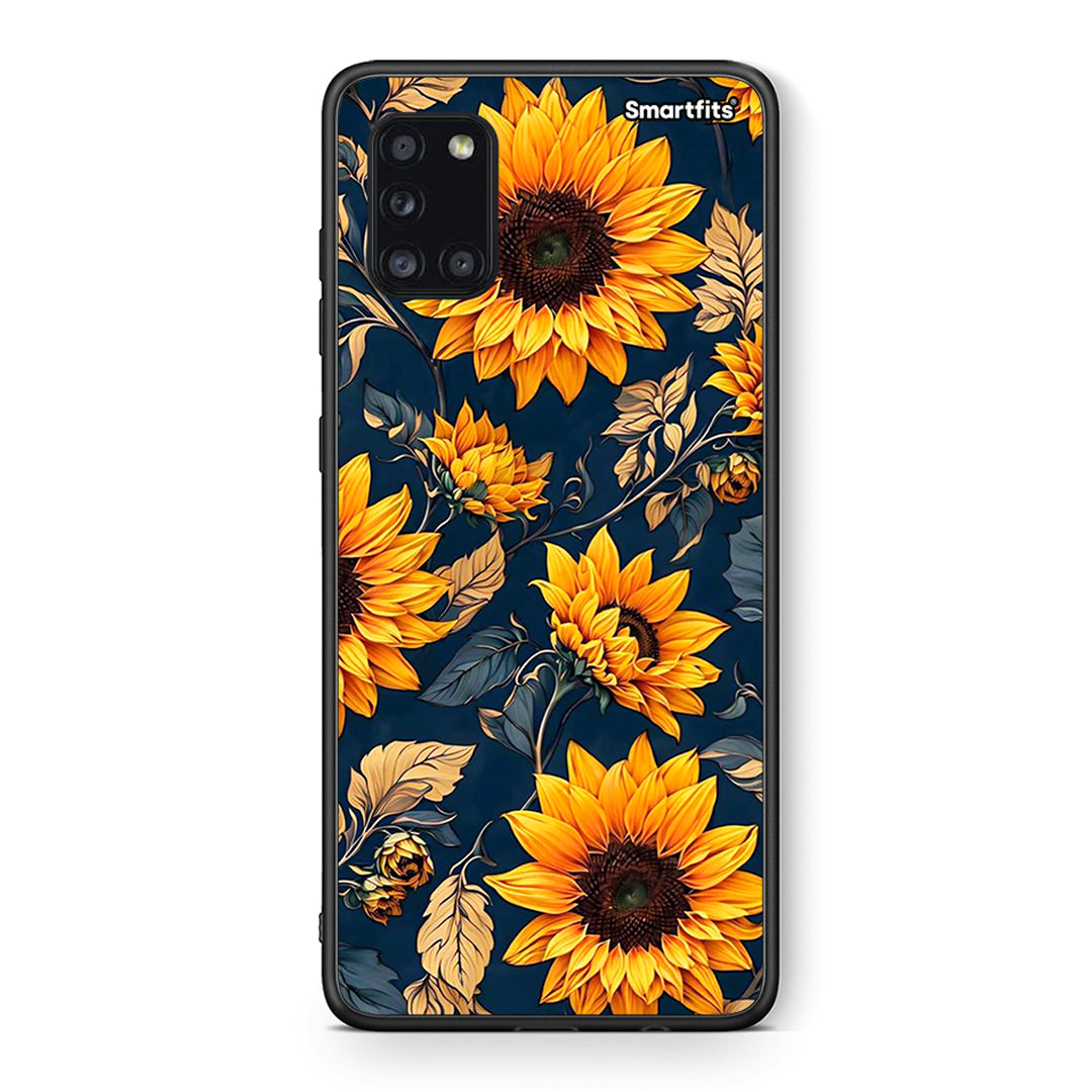 Θήκη Samsung Galaxy A31 Autumn Sunflowers από τη Smartfits με σχέδιο στο πίσω μέρος και μαύρο περίβλημα | Samsung Galaxy A31 Autumn Sunflowers case with colorful back and black bezels