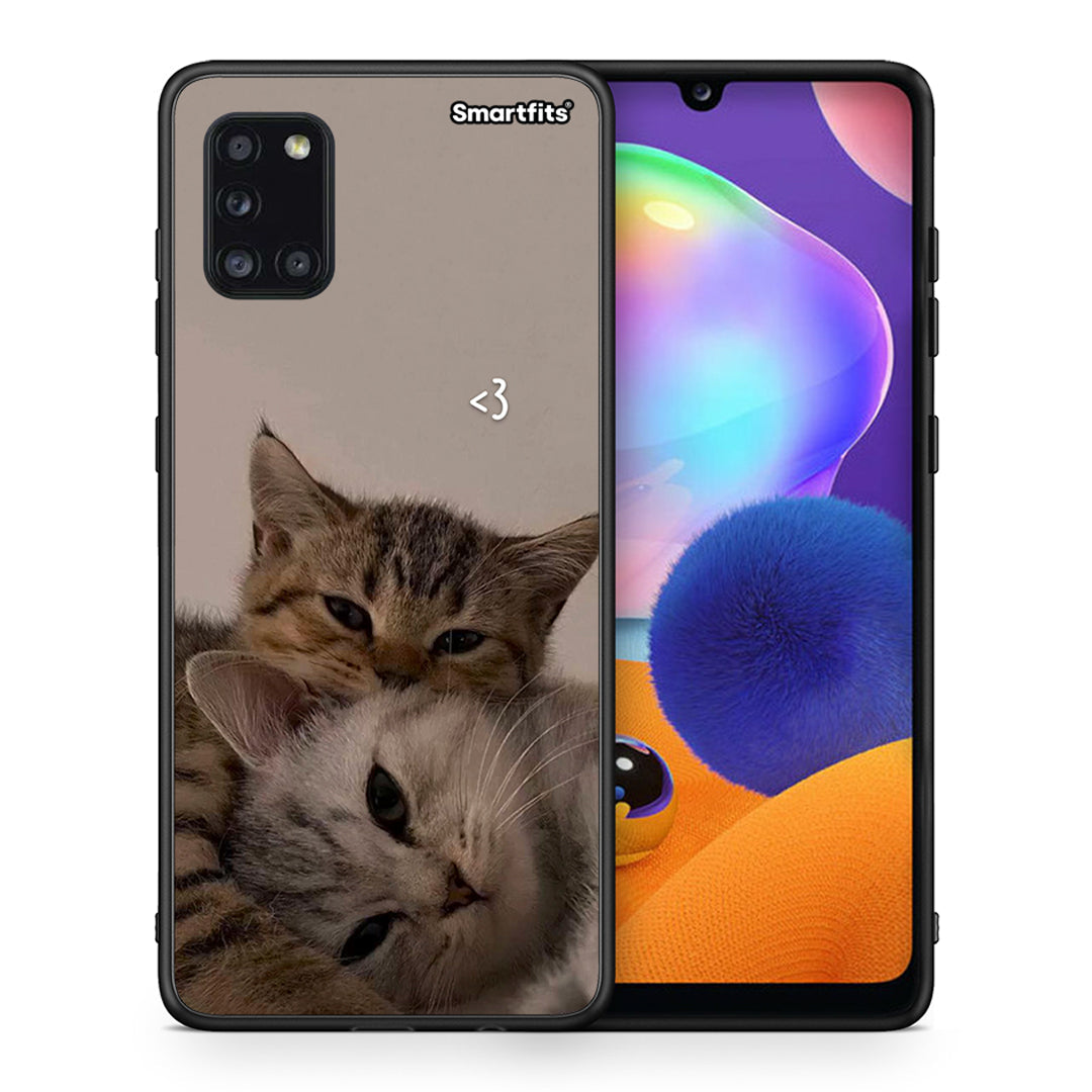 Θήκη Samsung Galaxy A31 Cats In Love από τη Smartfits με σχέδιο στο πίσω μέρος και μαύρο περίβλημα | Samsung Galaxy A31 Cats In Love case with colorful back and black bezels