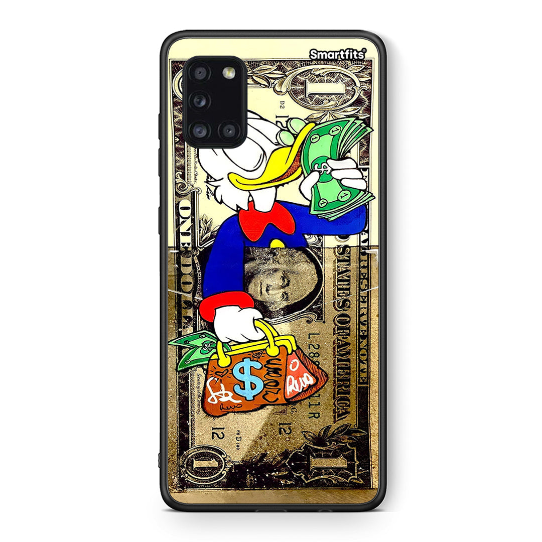 Θήκη Samsung Galaxy A31 Duck Money από τη Smartfits με σχέδιο στο πίσω μέρος και μαύρο περίβλημα | Samsung Galaxy A31 Duck Money case with colorful back and black bezels