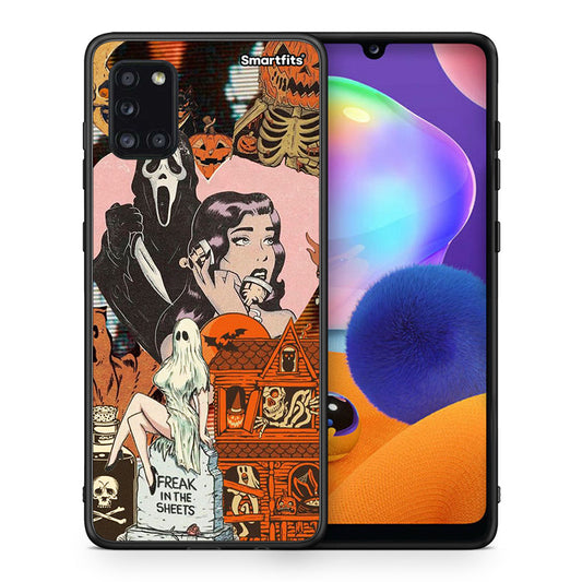Θήκη Samsung Galaxy A31 Halloween Collage από τη Smartfits με σχέδιο στο πίσω μέρος και μαύρο περίβλημα | Samsung Galaxy A31 Halloween Collage case with colorful back and black bezels