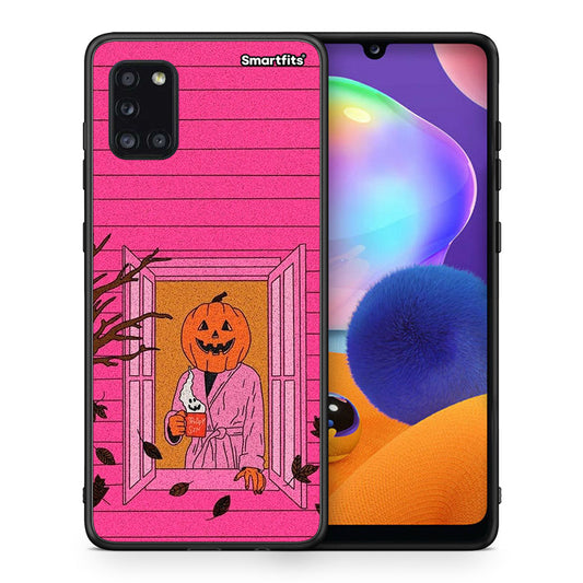 Θήκη Samsung Galaxy A31 Halloween Pumpkin Lady από τη Smartfits με σχέδιο στο πίσω μέρος και μαύρο περίβλημα | Samsung Galaxy A31 Halloween Pumpkin Lady case with colorful back and black bezels