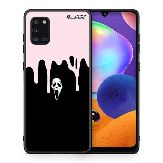 Θήκη Samsung Galaxy A31 Melting Halloween Mask από τη Smartfits με σχέδιο στο πίσω μέρος και μαύρο περίβλημα | Samsung Galaxy A31 Melting Halloween Mask case with colorful back and black bezels