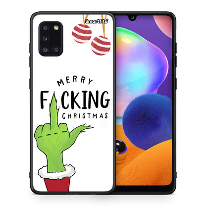Θήκη Samsung Galaxy A31 Merry F Xmas από τη Smartfits με σχέδιο στο πίσω μέρος και μαύρο περίβλημα | Samsung Galaxy A31 Merry F Xmas case with colorful back and black bezels