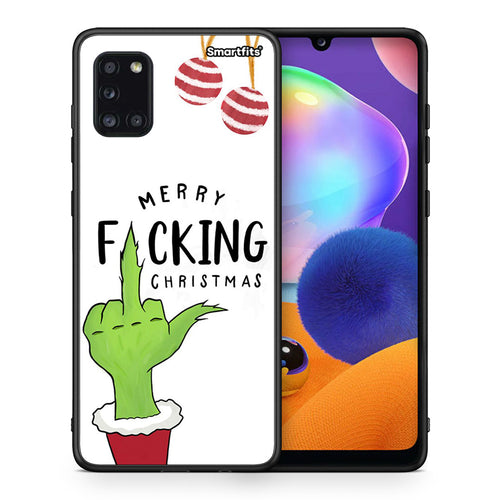 Θήκη Samsung Galaxy A31 Merry F Xmas από τη Smartfits με σχέδιο στο πίσω μέρος και μαύρο περίβλημα | Samsung Galaxy A31 Merry F Xmas case with colorful back and black bezels
