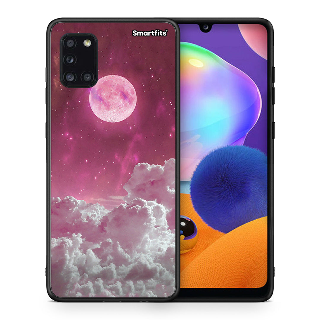 Θήκη Samsung Galaxy A31 Pink Moon από τη Smartfits με σχέδιο στο πίσω μέρος και μαύρο περίβλημα | Samsung Galaxy A31 Pink Moon case with colorful back and black bezels