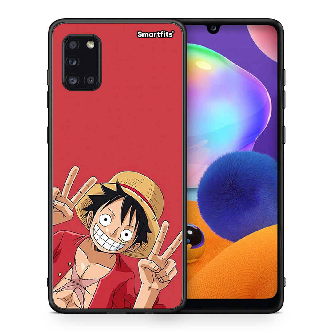 Θήκη Samsung Galaxy A31 Pirate Luffy από τη Smartfits με σχέδιο στο πίσω μέρος και μαύρο περίβλημα | Samsung Galaxy A31 Pirate Luffy case with colorful back and black bezels