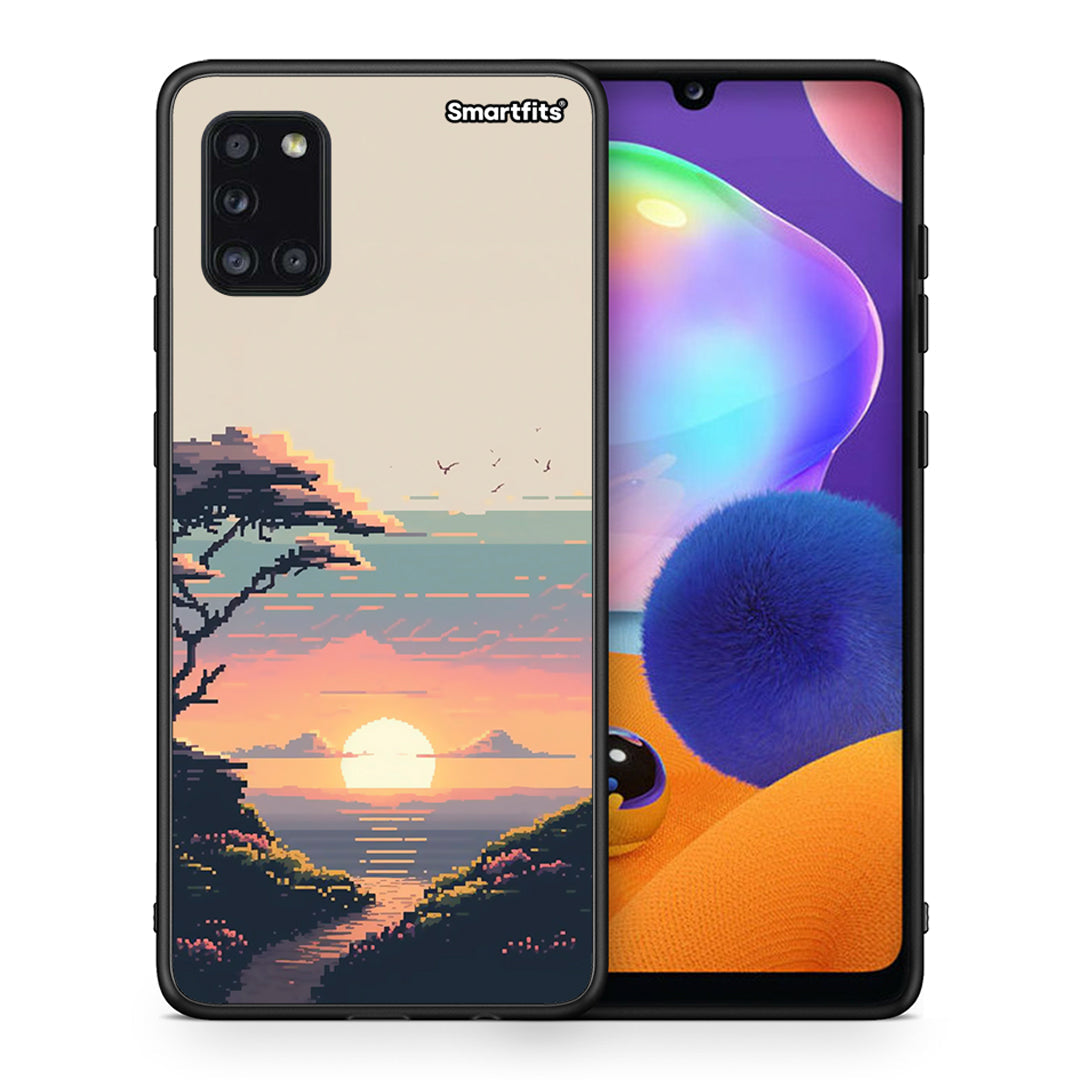 Θήκη Samsung Galaxy A31 Pixel Sunset από τη Smartfits με σχέδιο στο πίσω μέρος και μαύρο περίβλημα | Samsung Galaxy A31 Pixel Sunset case with colorful back and black bezels