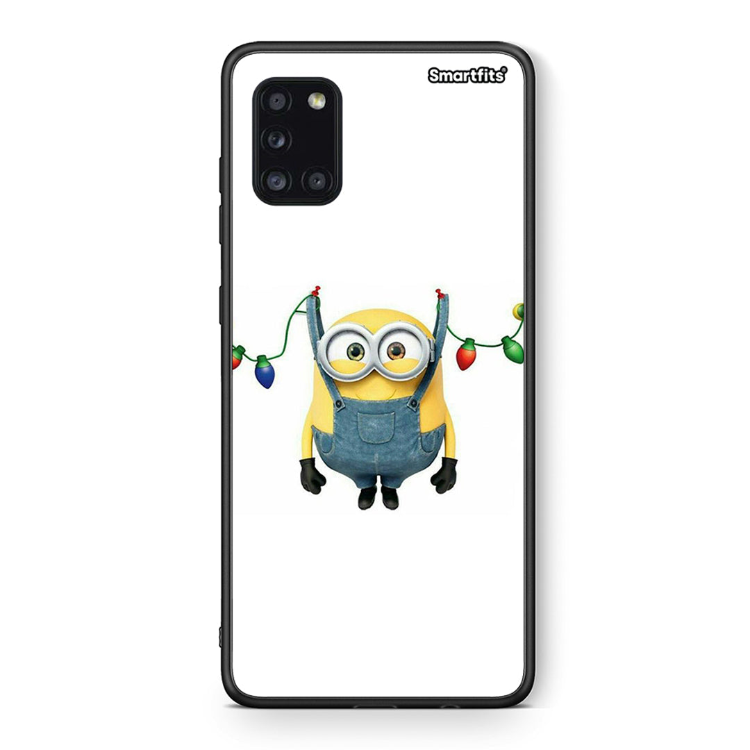 Θήκη Samsung Galaxy A31 Xmas Minion Lights από τη Smartfits με σχέδιο στο πίσω μέρος και μαύρο περίβλημα | Samsung Galaxy A31 Xmas Minion Lights case with colorful back and black bezels