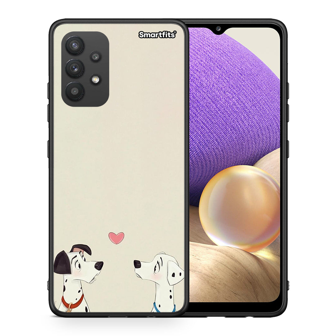 Θήκη Samsung A32 4G Dalmatians Love από τη Smartfits με σχέδιο στο πίσω μέρος και μαύρο περίβλημα | Samsung A32 4G Dalmatians Love case with colorful back and black bezels