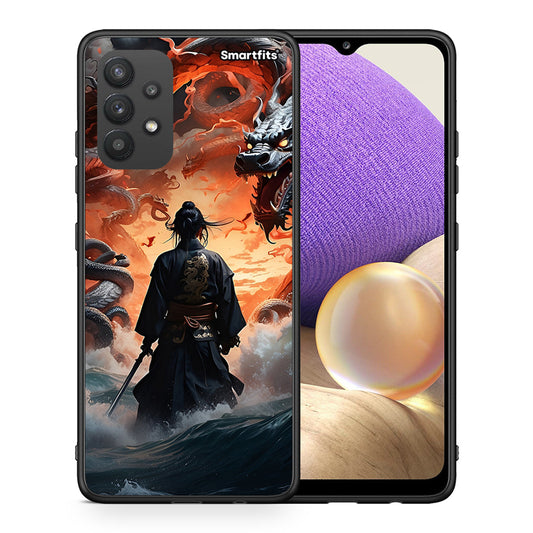 Θήκη Samsung A32 4G Dragons Fight από τη Smartfits με σχέδιο στο πίσω μέρος και μαύρο περίβλημα | Samsung A32 4G Dragons Fight case with colorful back and black bezels