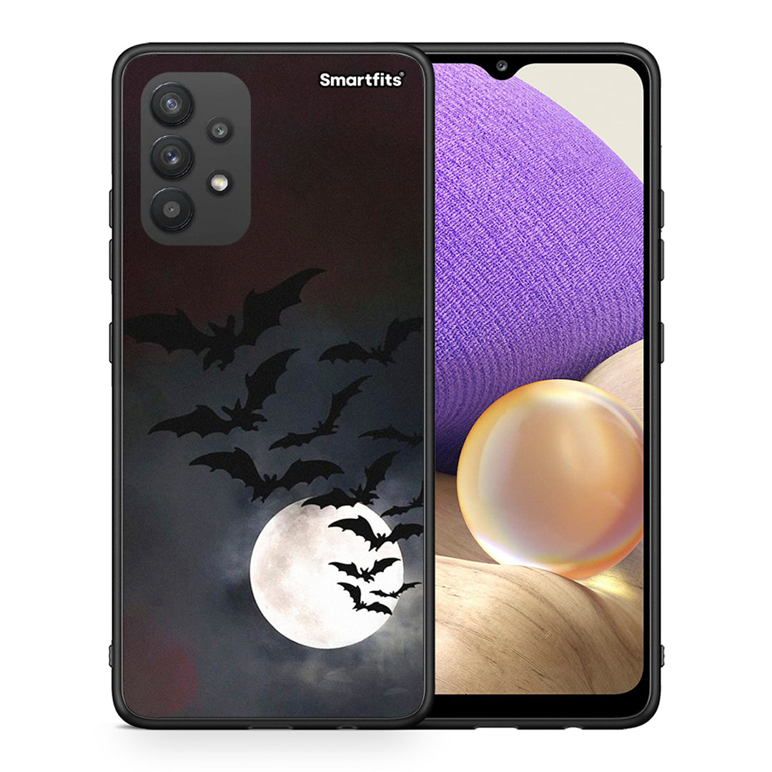 Θήκη Samsung A32 4G Halloween Bat Night από τη Smartfits με σχέδιο στο πίσω μέρος και μαύρο περίβλημα | Samsung A32 4G Halloween Bat Night case with colorful back and black bezels