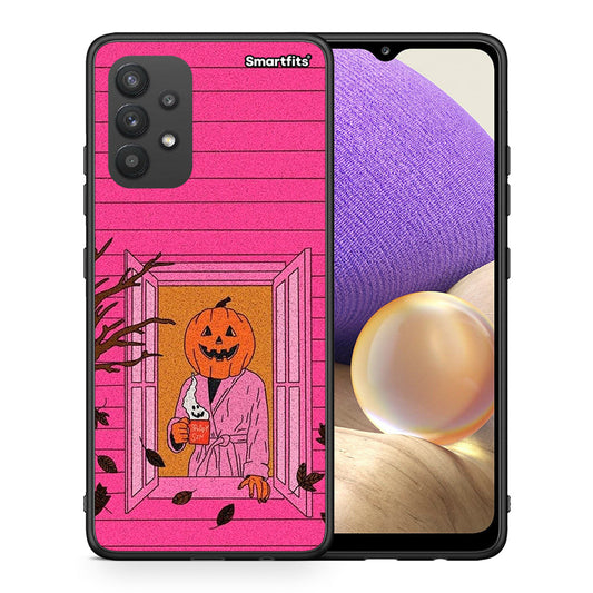 Θήκη Samsung A32 4G Halloween Pumpkin Lady από τη Smartfits με σχέδιο στο πίσω μέρος και μαύρο περίβλημα | Samsung A32 4G Halloween Pumpkin Lady case with colorful back and black bezels