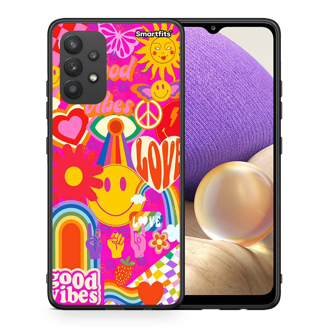 Θήκη Samsung A32 4G Hippie Love από τη Smartfits με σχέδιο στο πίσω μέρος και μαύρο περίβλημα | Samsung A32 4G Hippie Love case with colorful back and black bezels