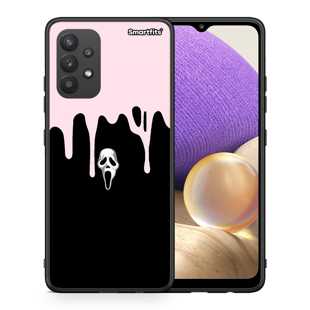 Θήκη Samsung A32 4G Melting Halloween Mask από τη Smartfits με σχέδιο στο πίσω μέρος και μαύρο περίβλημα | Samsung A32 4G Melting Halloween Mask case with colorful back and black bezels