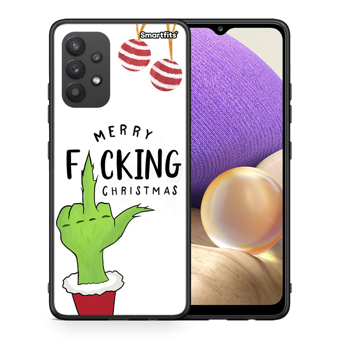 Θήκη Samsung A32 4G Merry F Xmas από τη Smartfits με σχέδιο στο πίσω μέρος και μαύρο περίβλημα | Samsung A32 4G Merry F Xmas case with colorful back and black bezels