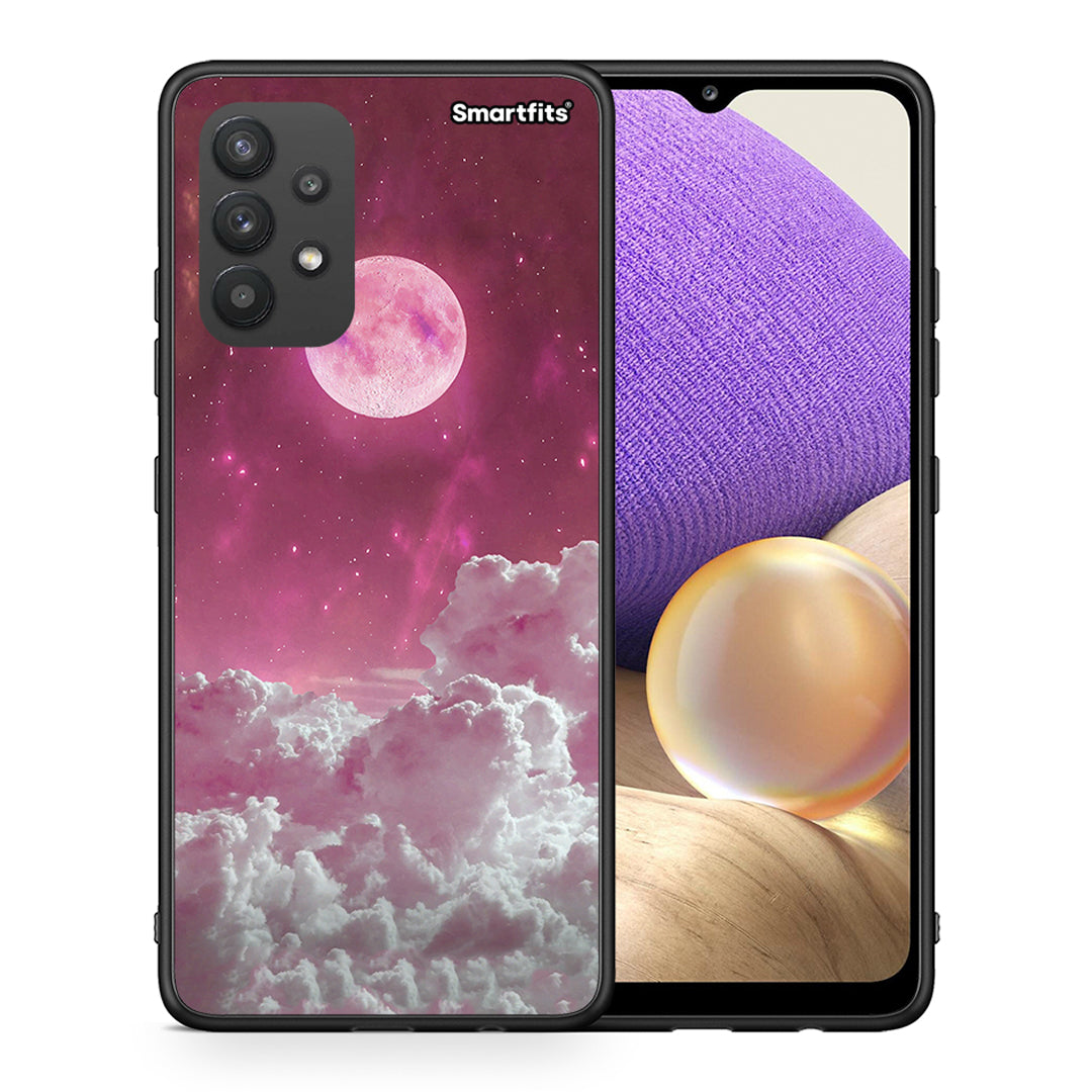Θήκη Samsung A32 4G Pink Moon από τη Smartfits με σχέδιο στο πίσω μέρος και μαύρο περίβλημα | Samsung A32 4G Pink Moon case with colorful back and black bezels