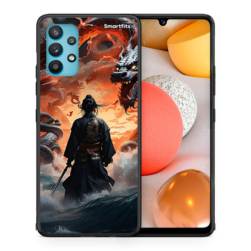 Θήκη Samsung Galaxy A32 5G  Dragons Fight από τη Smartfits με σχέδιο στο πίσω μέρος και μαύρο περίβλημα | Samsung Galaxy A32 5G  Dragons Fight case with colorful back and black bezels