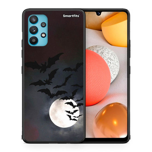 Θήκη Samsung Galaxy A32 5G Halloween Bat Night από τη Smartfits με σχέδιο στο πίσω μέρος και μαύρο περίβλημα | Samsung Galaxy A32 5G Halloween Bat Night case with colorful back and black bezels